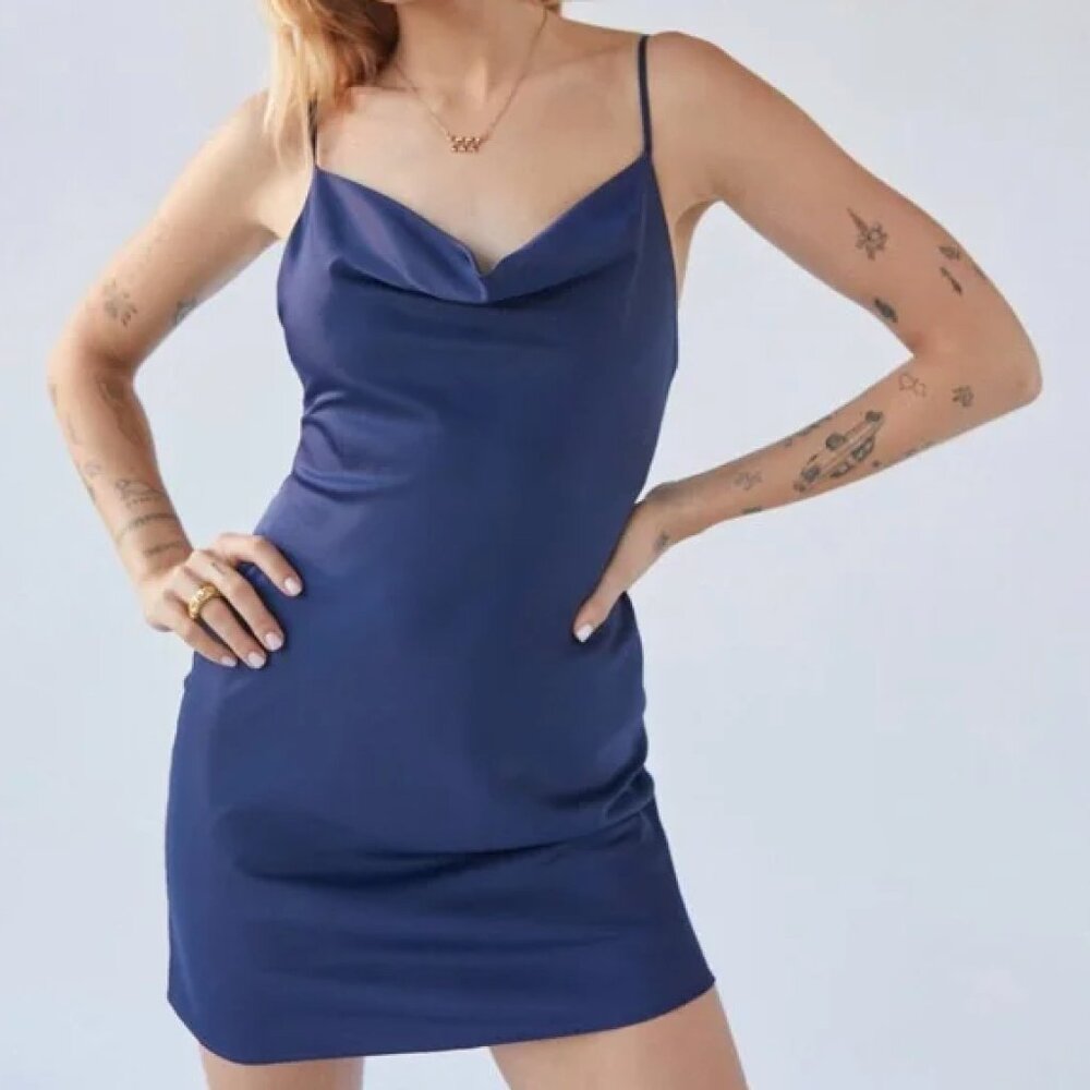 Urban Outfitters Cowlneck Navy Blue Dress